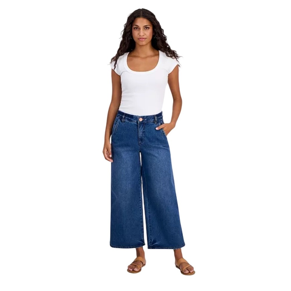Democracy Jeans Womens 10P Ab"solution Skyrise Wide Leg Blue Crop NEW